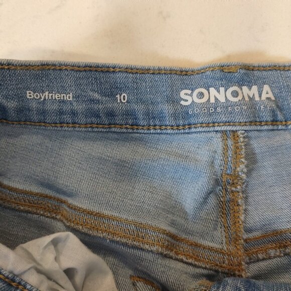 Sonoma Jeans Womens Sz 10 Boyfriend Mom High Rise Light Wash Distressed Tapered - Picture 10 of 11